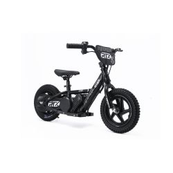 Bicicletă electrică pentru copii TRYBIKE RTX3 24V (12"), negru, baterie litiu, motor 100W, frână disc, Scaun reglabil din PU moale