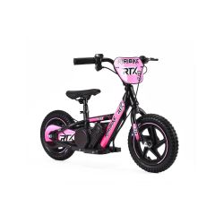 Bicicletă electrică pentru copii TRYBIKE RTX3 24V (12"), roz, baterie litiu, motor 100W, frână disc, Scaun reglabil din PU moale
