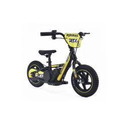 Bicicletă electrică pentru copii TRYBIKE RTX3 24V (12"), galben, baterie litiu, motor 100W, frână disc, Scaun reglabil din PU moale