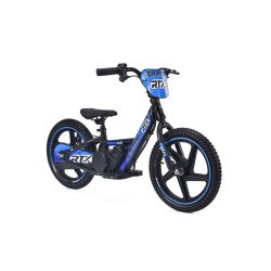 Bicicletă electrică pentru copii RIRIBIKE RTX6 24V (16"), albastru, baterie litiu, motor 250W, frână disc, Scaun reglabil din PU moale