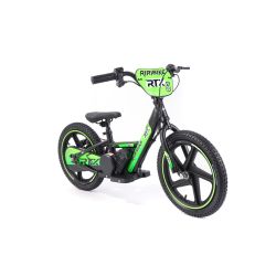 Bicicletă electrică pentru copii RIRIBIKE RTX6 24V (16"), verde, baterie litiu, motor 250W, frână disc, Scaun reglabil din PU moale