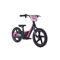 Bicicletă electrică pentru copii RIRIBIKE RTX6 24V (16"), roz, baterie litiu, motor 250W, frână disc, Scaun reglabil din PU moale