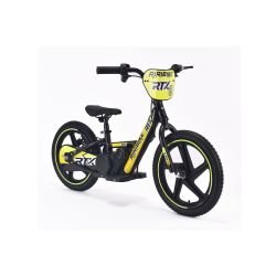 Bicicletă electrică pentru copii RIRIBIKE RTX6 24V (16"), galben, baterie litiu, motor 250W, frână disc, Scaun reglabil din PU moale