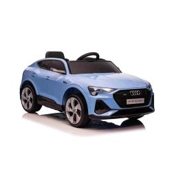 Maşinuţa electrica copii Audi E-tron Sportback 12V, albastru, scaun lat cu un singur loc și centură de siguranță cu prindere în trei puncte, telecomandă 2.4 GHz, intrare USB/AUX, suspensie, baterie litiu, lumini LED, motor 2 x 25W, licență ORIGINALĂ