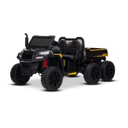 Tractor electric de fermă RIDER 6X6 24V cu tracțiune integrală 4X 200W, cu două locuri, negru, baterie litiu, roți EVA, scaun dublu din imitație de piele, axe cu suspensii, telecomandă 2.4 GHz, player MP3 cu intrare USB/AUX, Bluetooth