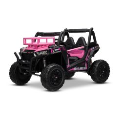 Mașină electrică pentru copii UTV 24V, Roz, două locuri, motor 2 x 200 W, Baterie litiu, roți EVA, osii cu arcuri, frână electrică, scaun tapițat, 2.4 GHz DO, două locuri, USB, AUX