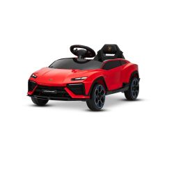 Mașinuță electrică de jucărie Lamborghini Lanzador 12V cu licență originală, tracțiune spate, un singur loc, roșu, baterie litiu, lumini LED, scaun lat, telecomandă 2.4 GHz, player MP3 cu intrare USB/AUX și conexiune Bluetooth
