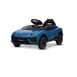 Mașinuță electrică de jucărie Lamborghini Lanzador 12V cu licență originală, tracțiune spate, un singur loc, albastru, baterie litiu, lumini LED, scaun lat, telecomandă 2.4 GHz, player MP3 cu intrare USB/AUX și conexiune Bluetooth