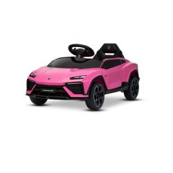 Mașinuță electrică de jucărie Lamborghini Lanzador 12V cu licență originală, tracțiune spate, un singur loc, roz, baterie litiu, lumini LED, scaun lat, telecomandă 2.4 GHz, player MP3 cu intrare USB/AUX și conexiune Bluetooth