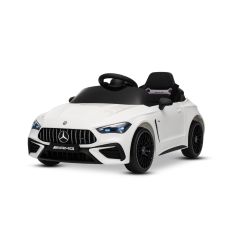 Mașinuță electrică de jucărie Mercedes CLE 12V cu tracțiune spate, alb, scaun individual, baterie litiu, lumini LED, scaun lat, telecomandă 2.4 GHz, player MP3 cu intrare USB/AUX și conexiune Bluetooth, licență ORIGINALĂ