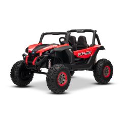 Mașinuță electrică de jucărie NEW RSX 24V, roz, tracțiune 4x4, baterie litiu, roți EVA, suspensii, scaun din piele artificială cu două locuri, telecomandă, player MP3 cu intrare USB/AUX 