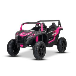 Mașina electrica copii UTV XXL 24V, roz, cu două locuri, motor cu diferențial, roți gonflabile din cauciuc, punți spate cu suspensii, frână pe disc, scaun căptușit, volan reglabil, bluetooth, player MP3 cu intrare USB/SD