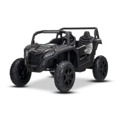 Mașina electrica copii UTV XXL 24V, negru, cu două locuri, motor cu diferențial, roți gonflabile din cauciuc, punți spate cu suspensii, frână pe disc, scaun căptușit, volan reglabil, bluetooth, player MP3 cu intrare USB/SD