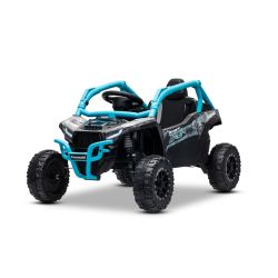 Mașinuță electrică de jucărie Kawasaki TERYX KRX 1000 12V, albastru, un scaun, suspensie punte spate, telecomandă 2.4 Ghz, baterie litiu, 2 motoare x 25W, rame de protecție care se deschid, player MP3 cu intrare USB/AUX, model cu licență