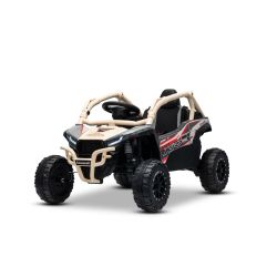 Mașinuță electrică de jucărie Kawasaki TERYX KRX 1000 12V, kaki, un scaun, suspensie punte spate, telecomandă 2.4 Ghz, baterie litiu, 2 motoare x 25W, rame de protecție care se deschid, player MP3 cu intrare USB/AUX, model cu licență