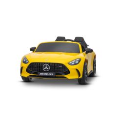Elektrické autíčko Mercedes GT63 AMG 24V s pohonom 4x4, žlté, Dvojmiestne, Nastaviteľné sedadlo šoféra, Mäkké EVA kolesá, 2,4 GHz diaľkové ovládanie, USB/Bluetooth, 200W motory, Odpruženie, Lítiová batéria, LED svetlá vpredu aj vzadu, ORIGINÁL licencia