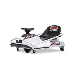 Kart Drifting Beneo Motors 24V, alb, motor fără perii de 300W, baterie litiu, mod Drift cu viteză de 14 km/h, construcție din fier masiv, centură de siguranță, scaun sport, volan multifuncțional