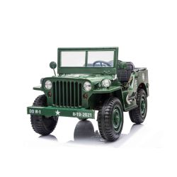 Mașinuță electrică pentru copii SUA ARMY-4X4, Verde, cu trei locuri, MP3 Player cu intrare USB / SD, suspensie integrală, lumini LED, parbriz pliabil, baterie portabilă 12V14AH, roți EVA, scaune din piele, telecomandă de 2,4 GHz,  4x4 