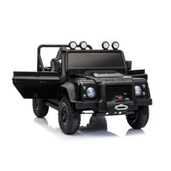 Maşinuţa electrica copii Land Rover Defender 110 SVX 12V, negru, tracțiune 4X4, lumini LED, suspensii față și spate, telecomandă 2.4 GHz, intrare USB/Aux, Bluetooth, baterie litiu, motor 4 X 25W, licență ORIGINALĂ