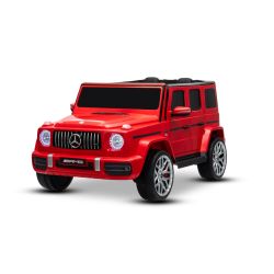 Mașină electrică de jucărie Mercedes-Benz G63 AMG 4x4 cu două locuri, roșu, player MP3 cu conexiune USB/AUX și Bluetooth, tractiune 4x4, baterie litiu, roti EVA cu suspensie, scaune din piele artificială, telecomandă, licentă originală