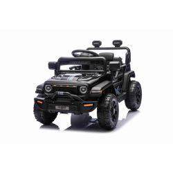 Mașina electrica copii OFFROAD NEW cu tracțiune spate, negru, baterie litiu, șasiu înalt, scaun larg, suspensie, telecomandă 2,4 GHz, lumini LED