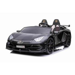 Mașină electrică copii Lamborghini Aventador 24V două locuri, caroserie lăcuită negru, 2.4 GHz DO, scaune moi din PU, afișaj LCD, suspensie, uși cu deschidere verticală, roți EVA moi, MOTOR 2 X 45W, licență ORIGINALĂ