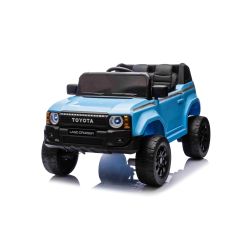 Mașinuță electrică Toyota Landcruiser 12V, albastru, scaun lat, telecomandă 2.4 GHz, intrare USB / AUX, Bluetooth, suspensie, baterie litiu, lumini LED, motor 2 x 25W, licență ORIGINALĂ
