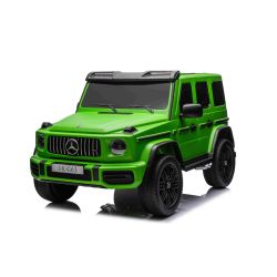 Mașină electrică Mercedes-Benz G63 AMG 4x4, Cu două locuri, 24V, vopsit verde, MP4 Player cu intrare USB/AUX, tracțiune 4x4, Baterie 24V/7Ah, 4 motoare 200W, Roți EVA cu suspensie, Scaune din piele, Telecomandă, Model cu licență
