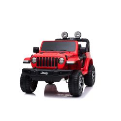 Mașinuță electrică pentru copii JEEP Wrangler, Roșu, scaun din piele, Radio cu intrare Bluetooth și USB, unitate 4x4, baterie cu litiu, roți EVA, suspensii spate, telecomandă de 2,4 GHz, comutator funcție telecomandă/ pedală, licențiat