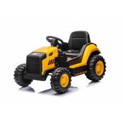 Excavator electric Caterpillar model cu licență, cu un singur scaun, galben, intrare USB pentru player MP3, tracțiune spate cu 2 motoare de 30 W și baterie litiu