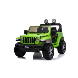 Mașinuță electrică pentru copii JEEP Wrangler, Verde, scaun din piele, Radio cu intrare Bluetooth și USB, unitate 4x4, baterie cu litiu, roți EVA, suspensii spate, telecomandă de 2,4 GHz, comutator funcție telecomandă/ pedală, licențiat
