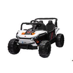 Mașină electrică copii UTV Small 12V, alb, Tracțiune spate, baterie 12V, Roți din plastic, banchetă dublă, Telecomandă 2,4 GHz, Un singur loc, MP3 player cu intrare USB/SD, Lumini LED