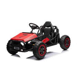 Kart electric SPORT-KART 24V, roșu, roți EVA, scaun din piele, 2 x 50W Motor, baterie 24V, construcție metalică masivă