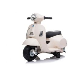 Motocicletă electrică Vespa GTS, albă, cu roți ajutătoare, Model cu licență, Baterie cu litiu, Scaun piele, motor 30W