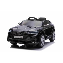 Maşinuţa electrica copii Audi E-tron Sportback 12V, negru, scaun lat cu un singur loc și centură de siguranță cu prindere în trei puncte, telecomandă 2.4 GHz, intrare USB/AUX, suspensie, baterie litiu, lumini LED, motor 2 x 25W, licență ORIGINALĂ