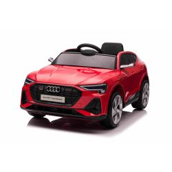 Maşinuţa electrica copii Audi E-tron Sportback 12V, roșu, scaun lat cu un singur loc și centură de siguranță cu prindere în trei puncte, telecomandă 2.4 GHz, intrare USB/AUX, suspensie, baterie litiu, lumini LED, motor 2 x 25W, licență ORIGINALĂ