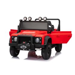 Maşinuţa electrica copii Land Rover Defender 110 SVX 12V, roșu, tracțiune 4X4, lumini LED, suspensii față și spate, telecomandă 2.4 GHz, intrare USB/Aux, Bluetooth, baterie litiu, motor 4 X 25W, licență ORIGINALĂ