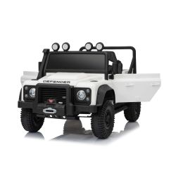 Maşinuţa electrica copii Land Rover Defender 110 SVX 12V, alb, tracțiune 4X4, lumini LED, suspensii față și spate, telecomandă 2.4 GHz, intrare USB/Aux, Bluetooth, baterie litiu, motor 4 X 25W, licență ORIGINALĂ