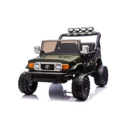 Mașinuță electrică de jucărie Toyota FJ Cruiser XXL cu tracțiune 4x4, autorizată (cu două locuri), verde, baterie litiu portabilă, șasiu înalt, două locuri, punte spate cu suspensie, telecomandă 2,4 GHz, player MP3 cu Bluetooth, lumini LED