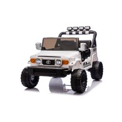 Mașinuță electrică de jucărie Toyota FJ Cruiser XXL cu tracțiune 4x4, autorizată (cu două locuri), alb, baterie litiu portabilă, șasiu înalt, două locuri, punte spate cu suspensie, telecomandă 2,4 GHz, player MP3 cu Bluetooth, lumini LED