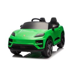 Mașinuță electrică de jucărie Porsche Macan 12V cu tracțiune spate și licență (un singur loc), verde, baterie litiu, scaun lat, axe cu suspensii, telecomandă 2,4 GHz, player MP3 cu intrare USB/AUX, lumini LED
