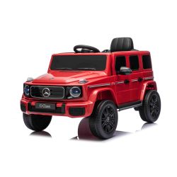 Mașinuță electrică de jucărie Mercedes G580 12V, roșie, telecomandă 2.4 GHz, Bluetooth, intrare USB / SD, baterie litiu, lumini LED, înmatriculare ORIGINALĂ