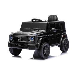Mașinuță electrică de jucărie Mercedes G580 12V, neagră, telecomandă 2.4 GHz, Bluetooth, intrare USB / SD, baterie litiu, lumini LED, înmatriculare ORIGINALĂ