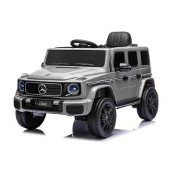 Mașinuță electrică de jucărie Mercedes G580 12V, gri, telecomandă 2.4 GHz, Bluetooth, intrare USB/SD, baterie litiu, lumini LED, înmatriculare ORIGINALĂ