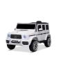 Mașinuță electrică Mercedes G, alb, scaun individual, baterie litiu, telecomandă 2.4 GHz, 2XMOTOR, USB, card SD, licență ORIGINALĂ