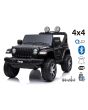 Mașinuță electrică pentru copii JEEP Wrangler, Negru, scaun din piele, Radio cu intrare Bluetooth și USB, unitate 4x4, baterie de 12V10Ah, roți EVA, suspensii spate, telecomandă de 2,4 GHz, comutator funcție telecomandă/ pedală, licențiat