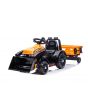 Tractor electric pentru copii FARMER cu cupă și remorcă, portocaliu, tracțiune spate, baterie 6V, roți din plastic, scaun larg, motor de 20W, comandă volan, lumini LED
