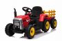 Tractor electric copii cu remorcă WORKERS, roșu, tracțiune spate, baterie de 12V, scaun lat, telecomandă de 2,4 GHz, player MP3 cu port USB / Bluetooth, lumini LED
