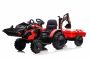 Tractor electric TOP-WORKER 12V cu cupă și remorcă, roșu, Scaun simplu, moale din PU, MP3 Player cu intrare USB, Tracțiune spate, Motor 2 x 45W, roți EVA, baterie 12V / 10Ah, Telecomandă