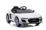 Noua mașină electrică pentru copii Audi R8 Spyder, scaun din plastic, roți din plastic, intrare USB / SD, baterie 12V, MOTOR 2 X 25W, alb, licență ORIGINALĂ